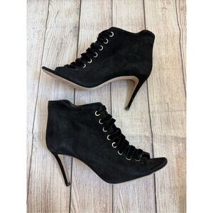 Jimmy Choo Mavy Suede Lace-Up Open Toe Bootie‎ Black Suede Size 37.5 $795
